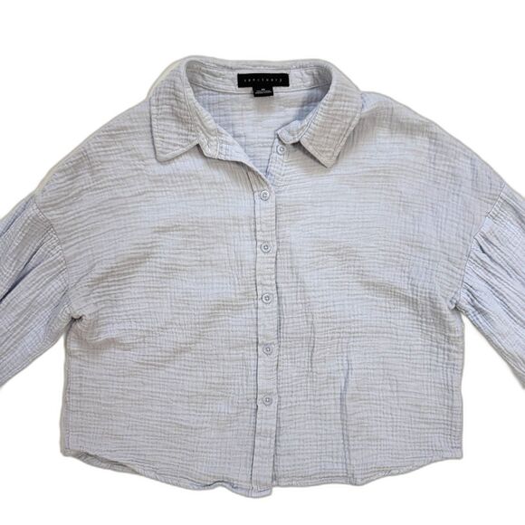 Sanctuary Light Blue Gauze‎ Cropped Button Front Shirt XS - Picture 2 of 5